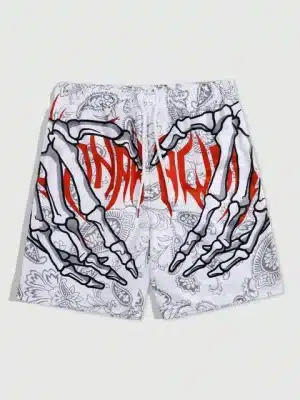 Skeleton Hand Heart Paisley Floral Graphic Men’s Shorts