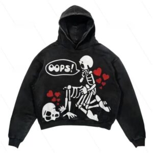 Skeleton "Oops!" Playful Graphic Black Women's Hoodie