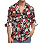 Skull Red Flower Icon Pattern Men's Long Sleeve Dress Shirt