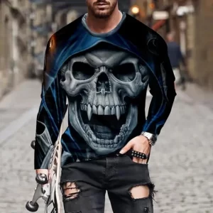 Smiling Vampire Skull Cloak Horror Men’s Long Sleeve T-Shirt