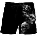 Smoky Triple Skull Trapped Soul Gothic Black Swim Trunks