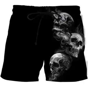 Smoky Triple Skull Trapped Soul Gothic Black Swim Trunks