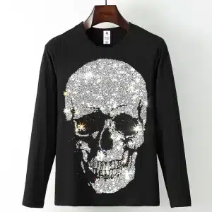 Sparkling Crystal Skull Black Men’s Long Sleeve T-Shirt