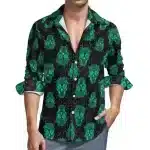 Spooky Green Sugar Skull Men's Long Sleeve Dress Shirt