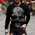 Street Style Doodle Skull Art Black Men’s Long Sleeve T-Shirt