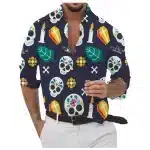 Sugar Skull Halloween Coffin Men's Long Sleeve Dress Shirt