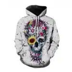 Sunflower Floral Skull Paint Splatter White Men's Hoodie