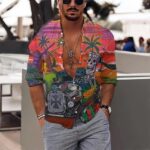 Sunset Skull Car Print Tropical Men's Long Sleeve Dress Shirt