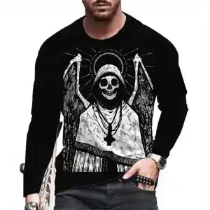 Terrifying Angel Priest Skeleton Men’s Long Sleeve T-Shirt