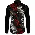 Tribal Rose Skull Feather Men's Long Sleeve Dress Shirt