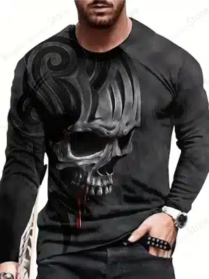 Tribal Skull Blood Drop Graphic Men’s Long Sleeve T-Shirt