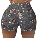 Trippy Gothic Skeleton Couple Swirl Women’s Yoga Shorts