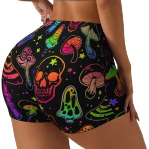 Trippy Neon Skull & Mushrooms Women’s Biker Shorts