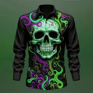 Trippy Skull and Swirl Print Men's Long Sleeve Dress Shirt