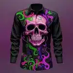 Trippy Skull and Swirl Print Men's Long Sleeve Dress Shirt