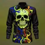 Trippy Skull and Swirl Print Men's Long Sleeve Dress Shirt