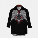 Twin Winged Skulls Sword Men's Long Sleeve Dress Shirt