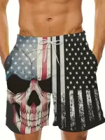 USA American Flag Skull Grunge Art Black Men's Shorts