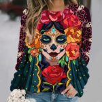 Vibrant Calavera Skull Queen Floral Women's Sweatshirt