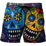 Vibrant Day of the Dead Smiling Sugar Skull Swim Trunks