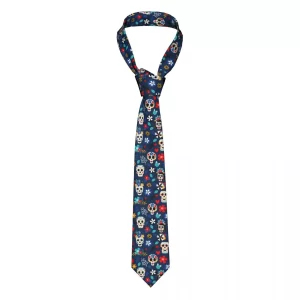 Vibrant Day of the Dead Sugar Skull Navy Blue Tie