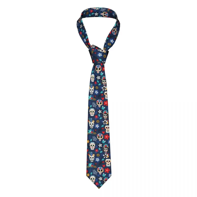 Vibrant Day of the Dead Sugar Skull Navy Blue Tie