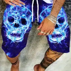 Vibrant Electric Blue Twin Skull Gothic Men's Shorts