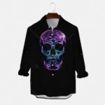 Vibrant Electric Neon Skull Men's Long Sleeve Dress Shirt