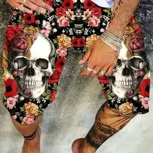 Vibrant Floral Skull Garden Pattern Swim Trunks