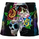 Vibrant Floral Sugar Skull Grunge Galaxy Swim Trunks