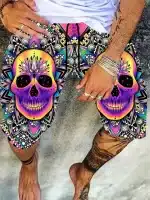 Vibrant Mandala Floral Skull Gradient Men’s Swim Trunks