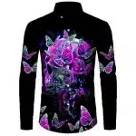 Vibrant Neon Skull Butterfly Men's Long Sleeve Dress Shirt