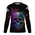 Vibrant Neon Skull Nature Bloom Men’s Long Sleeve T-Shirt