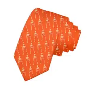 Vibrant Skeleton Body Pattern Orange Necktie