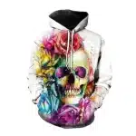 Vibrant Skull Watercolor Floral Design White Men's Hoodie