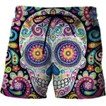 Vibrant Sugar Skull Festival Paisley Pattern Swim Trunks