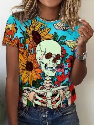 Vibrant Sunflower Skeleton Summer Women's T-Shirt