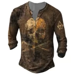 Vintage Pirate Map Skull Men’s Henley Long Sleeve Shirt