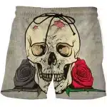 Vintage Rose Cracked Skull Cartoon Sketch Swim Trunks