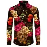 Vintage Skull Floral Garden Men's Long Sleeve Dress Shirt