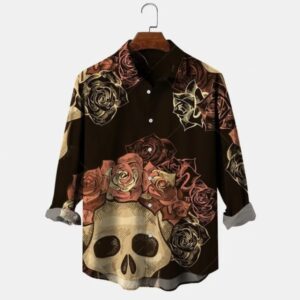 Vintage Skull Rose Crown Men's Long Sleeve Dress Shirt