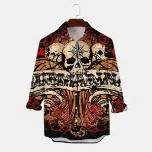 Vintage Skull Sun Tattoo Art Men’s Long Sleeve Dress Shirt