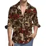 Vintage Skull and Rose Pattern Men's Long Sleeve Dress Shirt