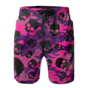 Vivid Pink Purple Skull Camouflage Pattern Swim Trunks