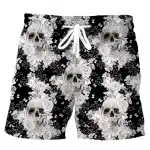 Vivid White Floral Skull Bouquet Black Men’s Shorts