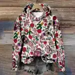 White Boho Floral Cactus Sugar Skull Print Women's Hoodie