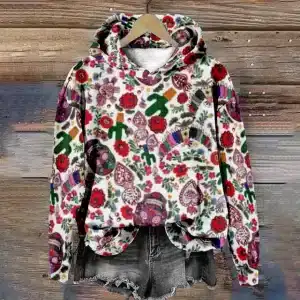 White Boho Floral Cactus Sugar Skull Print Women's Hoodie