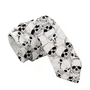 White Grunge Skull Icon Pattern Men's Necktie