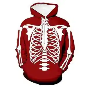 White Skeleton Ribcage Bones Halloween Red Men’s Hoodie