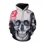 White Skull and Roses Gothic Sketch Art Men's Hoodie